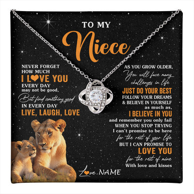 Love Knot Necklace 14K White Gold Finish | 1 | Personalized To My Niece Necklace From Aunt Auntie Live Laugh Love Lion Niece Birthday Gifts Positive Graduation Christmas Customized Gift Box Message Card | teecentury