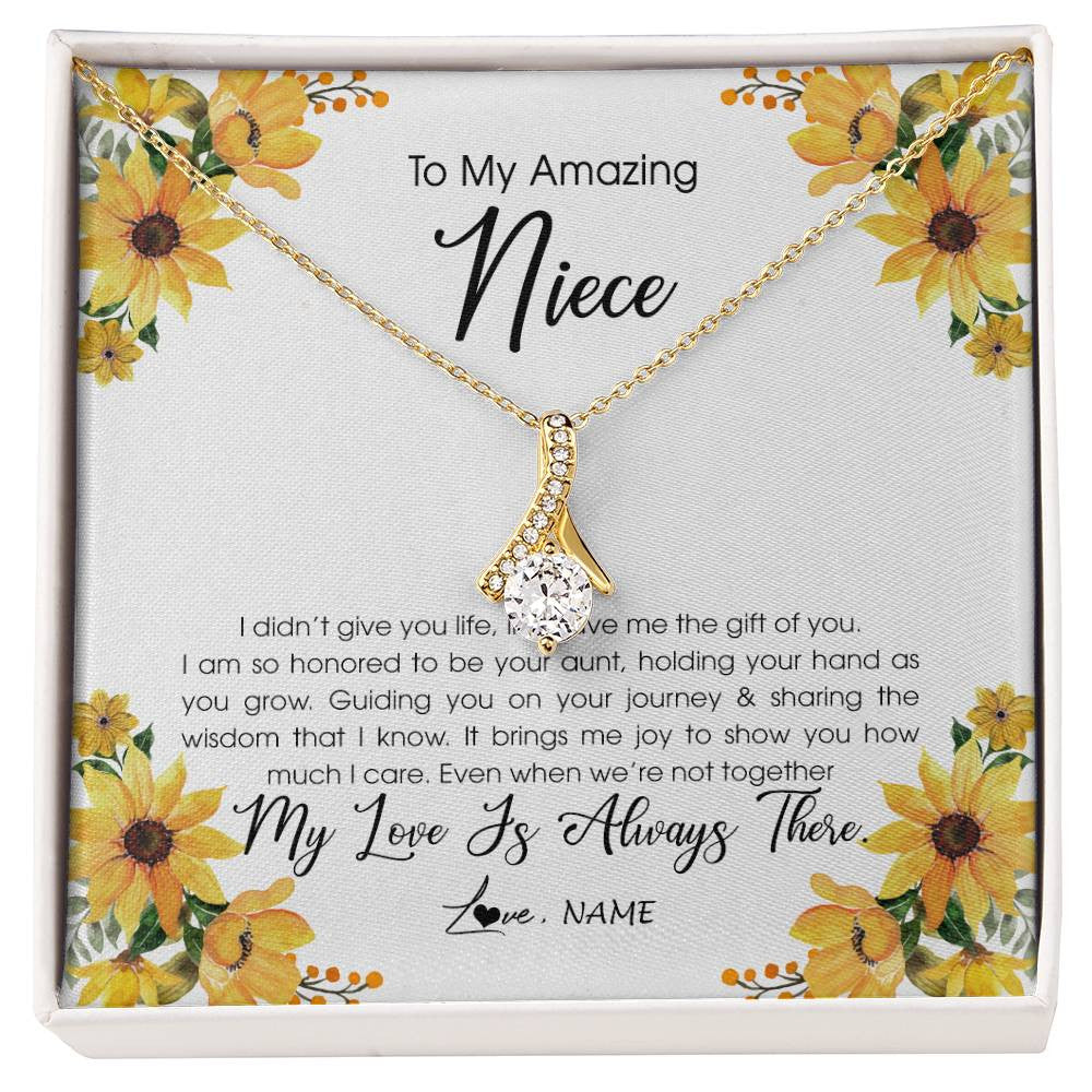 Alluring Beauty Necklace 18K Yellow Gold Finish | Personalized To My Niece Necklace From Aunt Auntie My Love Is Always There Niece Birthday Christmas Graduation Customized Gift Box Message Card | teecentury