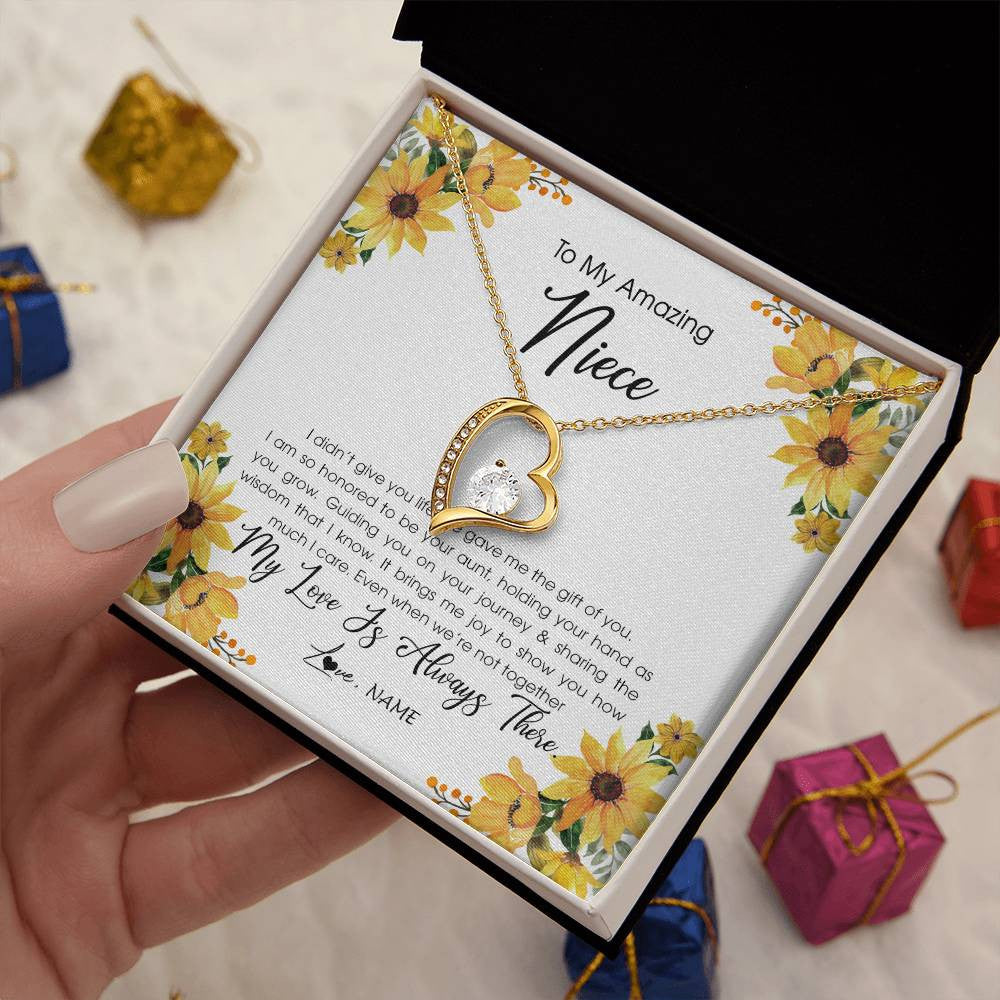 Forever Love Necklace 18K Yellow Gold Finish | Personalized To My Niece Necklace From Aunt Auntie My Love Is Always There Niece Birthday Christmas Graduation Customized Gift Box Message Card | teecentury