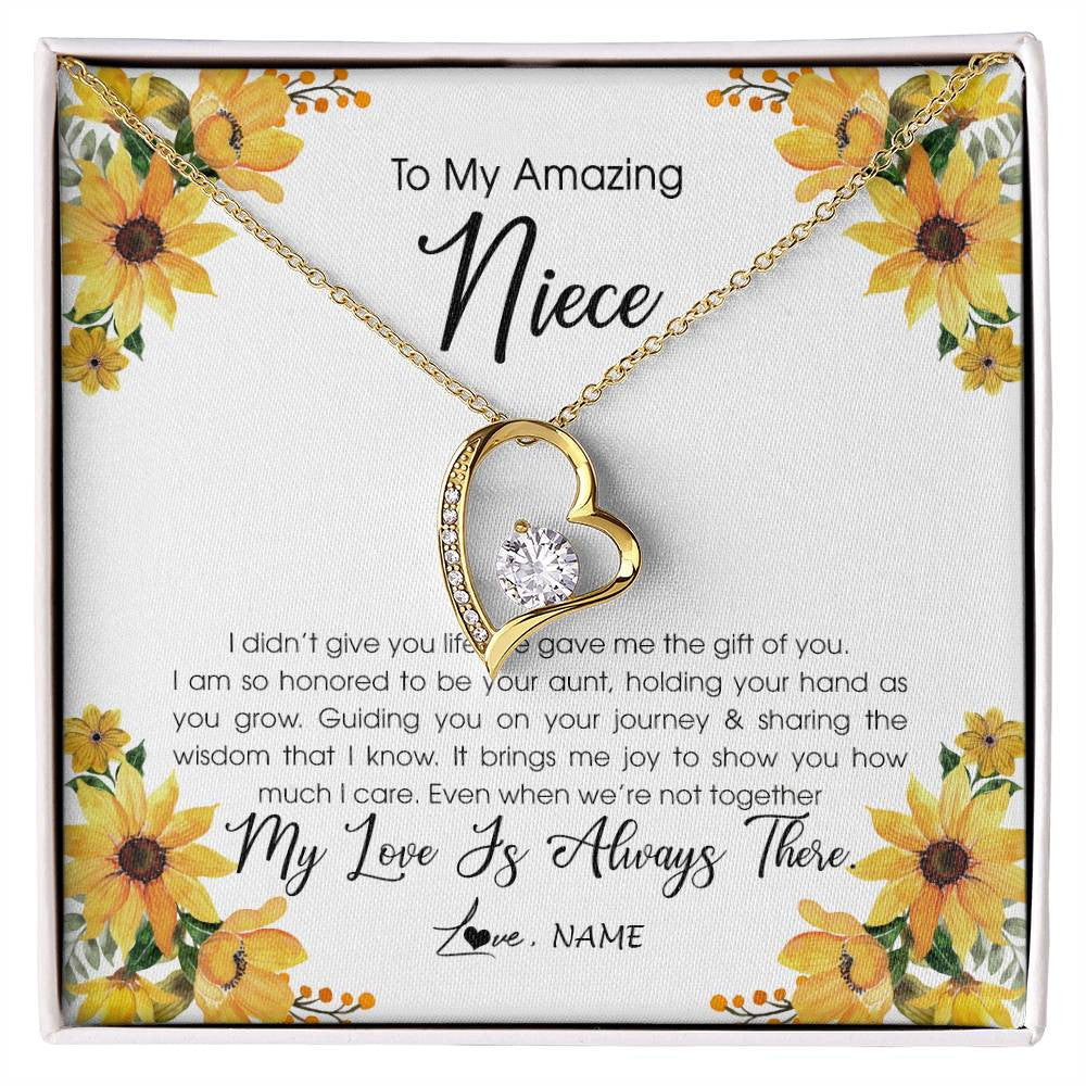 Forever Love Necklace 18K Yellow Gold Finish | Personalized To My Niece Necklace From Aunt Auntie My Love Is Always There Niece Birthday Christmas Graduation Customized Gift Box Message Card | teecentury