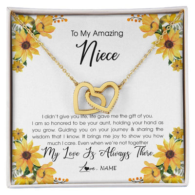 Interlocking Hearts Necklace 18K Yellow Gold Finish | Personalized To My Niece Necklace From Aunt Auntie My Love Is Always There Niece Birthday Christmas Graduation Customized Gift Box Message Card | teecentury