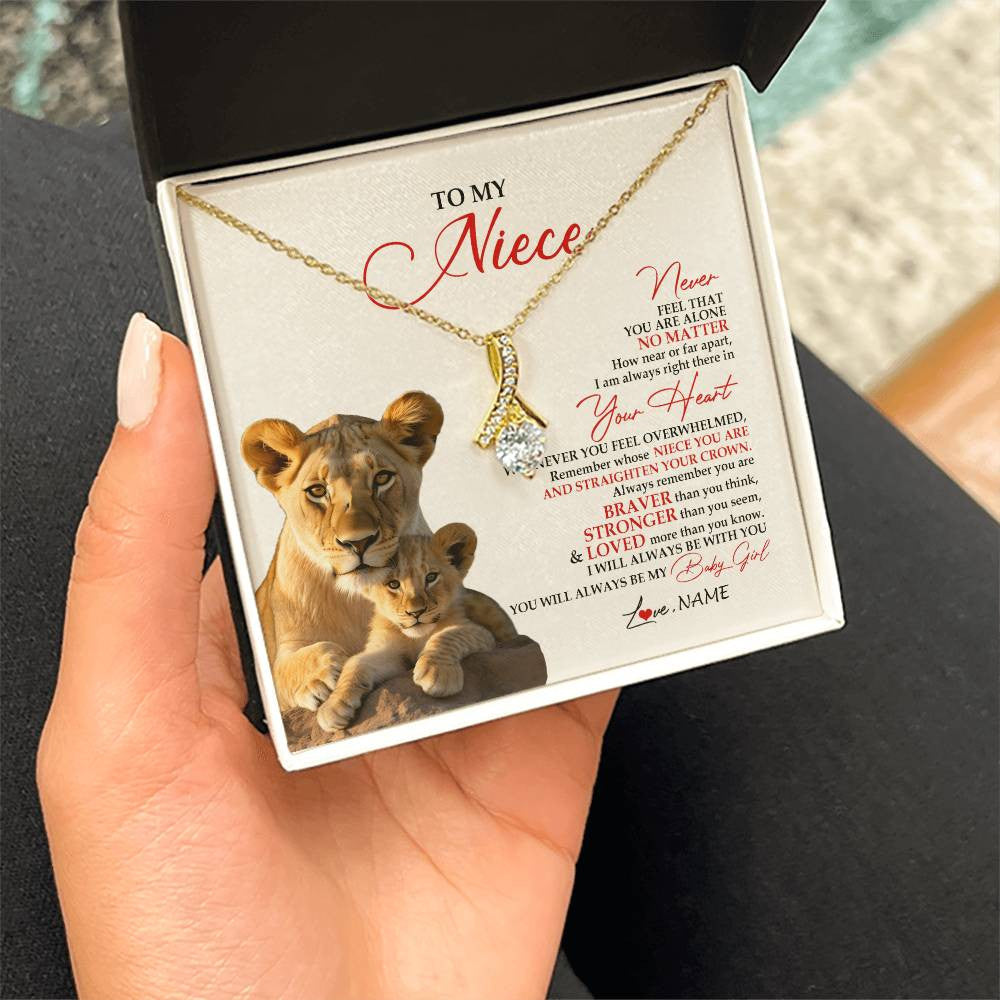 Alluring Beauty Necklace 18K Yellow Gold Finish | 2 | Personalized To My Niece Necklace From Aunt Auntie Never Feel You Are Alone Lion Niece Birthday Graduation Christmas Customized Gift Box Message Card.jpg | teecentury