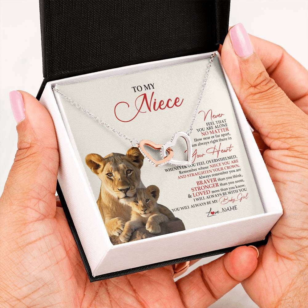 Interlocking Hearts Necklace Stainless Steel & Rose Gold Finish | 2 | Personalized To My Niece Necklace From Aunt Auntie Never Feel You Are Alone Lion Niece Birthday Graduation Christmas Customized Gift Box Message Card.jpg | teecentury
