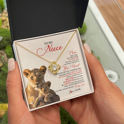 Love Knot Necklace 18K Yellow Gold Finish | 2 | Personalized To My Niece Necklace From Aunt Auntie Never Feel You Are Alone Lion Niece Birthday Graduation Christmas Customized Gift Box Message Card.jpg | teecentury