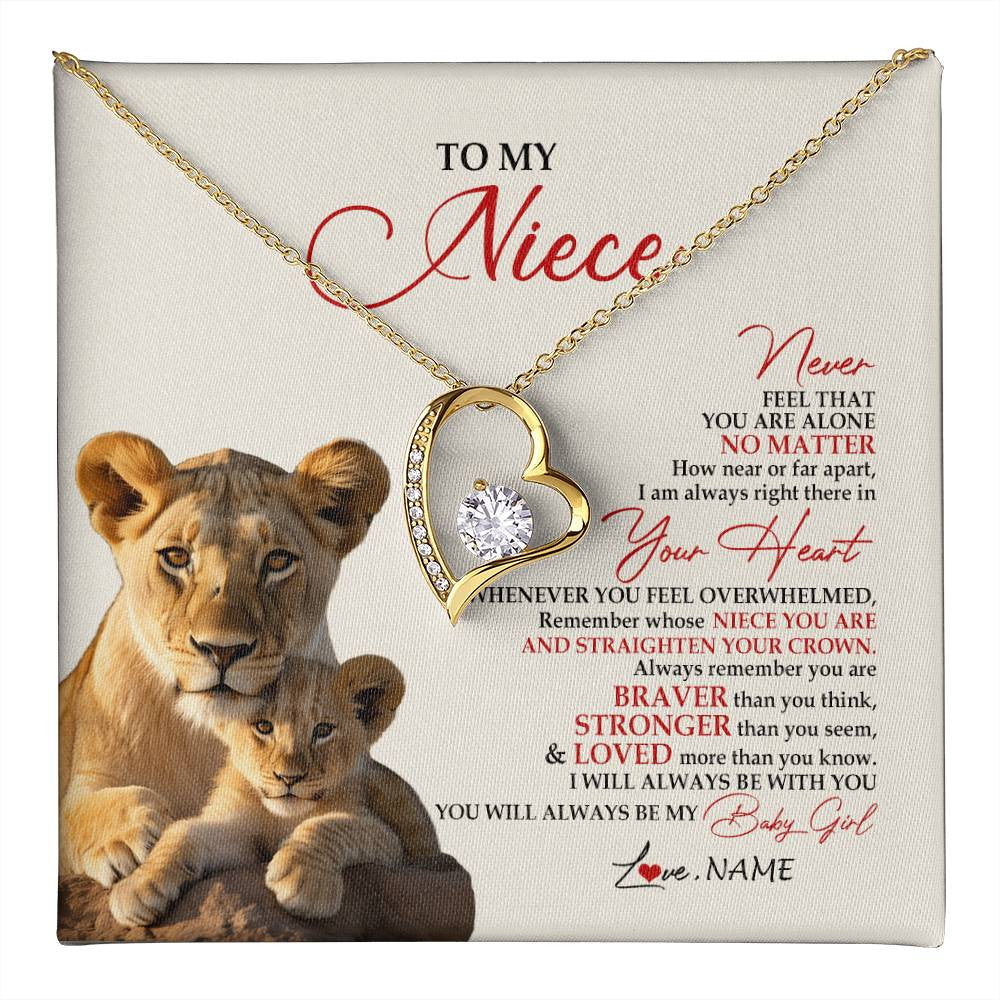 Forever Love Necklace 18K Yellow Gold Finish | 1 | Personalized To My Niece Necklace From Aunt Auntie Never Feel You Are Alone Lion Niece Birthday Graduation Christmas Customized Gift Box Message Card | teecentury
