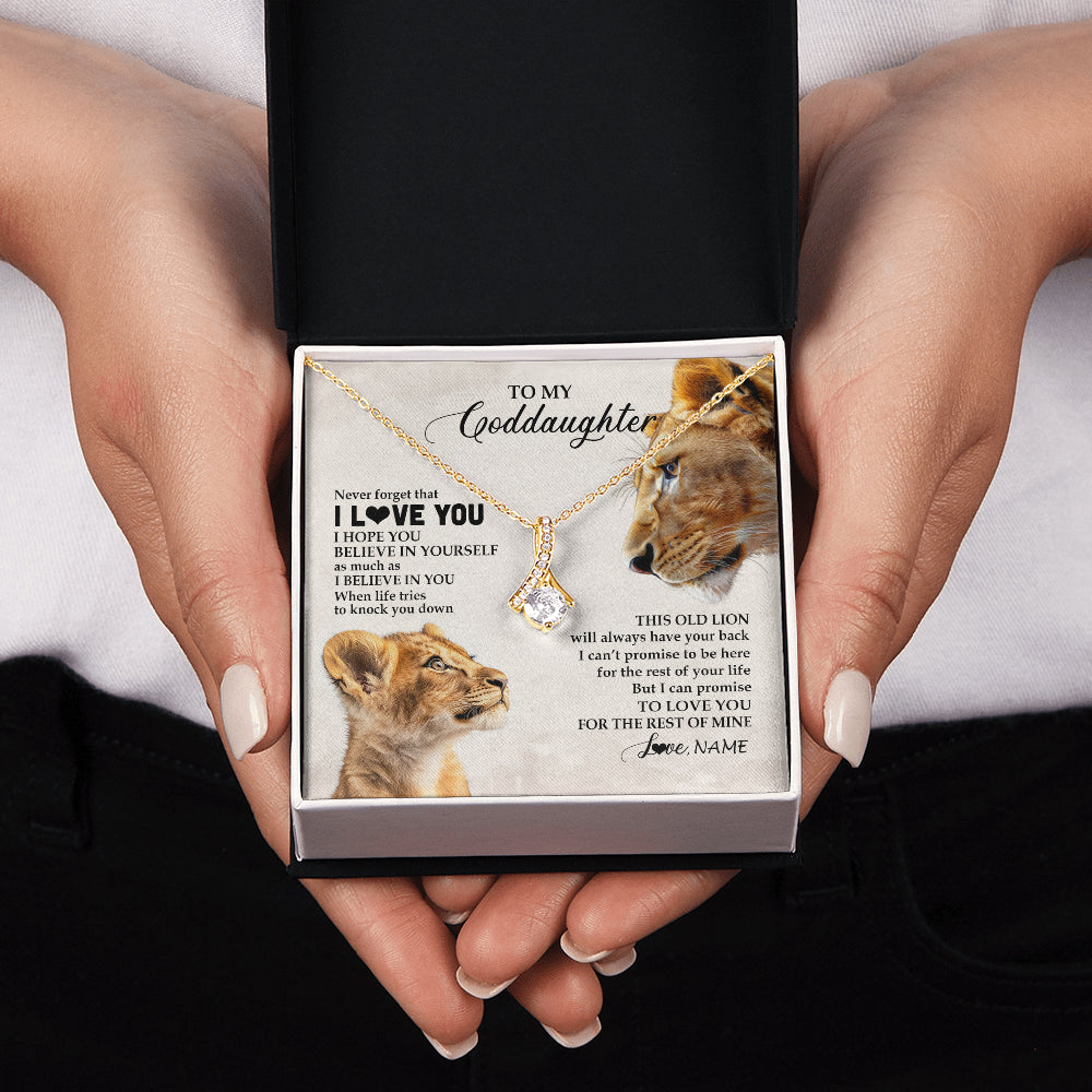 Alluring Beauty Necklace 18K Yellow Gold Finish | 2 | Personalized To My Niece Necklace From Aunt Auntie Never Forget I Love You Lion Niece Birthday Graduation Christmas Customized Message Card | teecentury