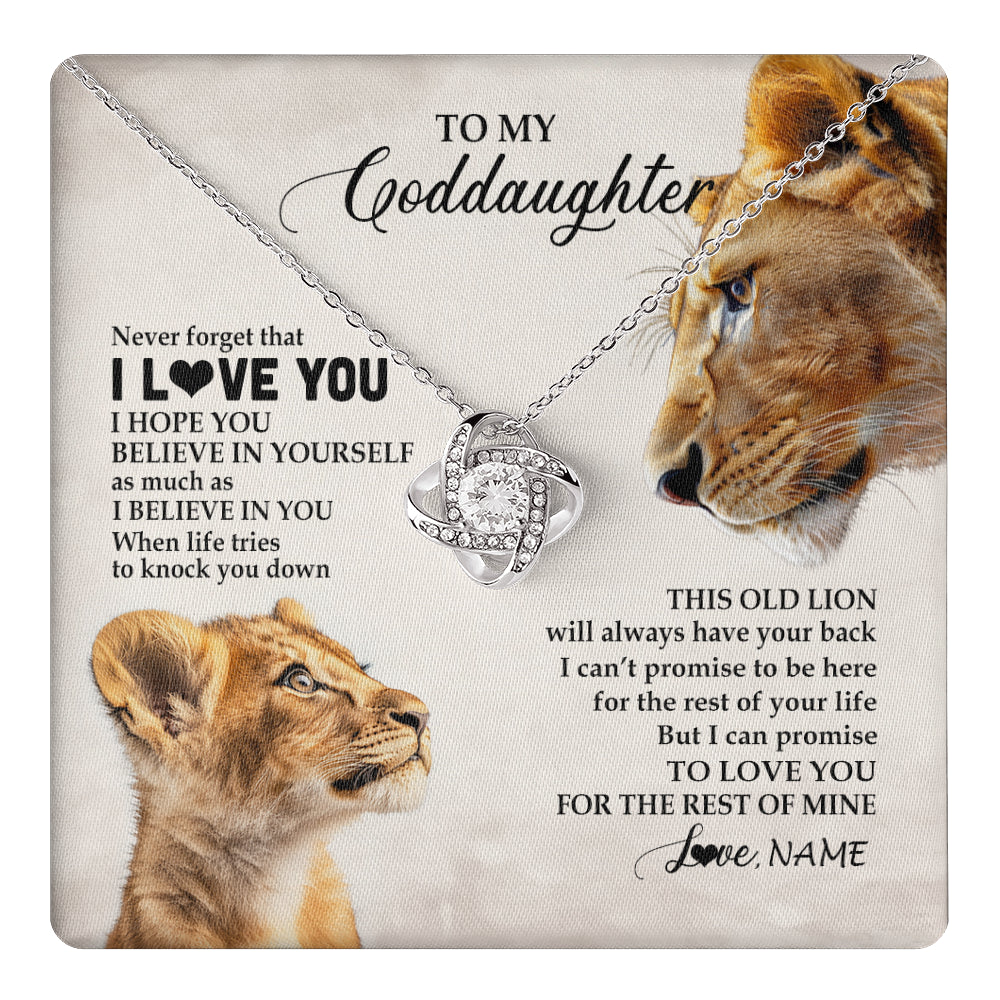 Love Knot Necklace 14K White Gold Finish | 1 | Personalized To My Niece Necklace From Aunt Auntie Never Forget I Love You Lion Niece Birthday Graduation Christmas Customized Message Card | teecentury