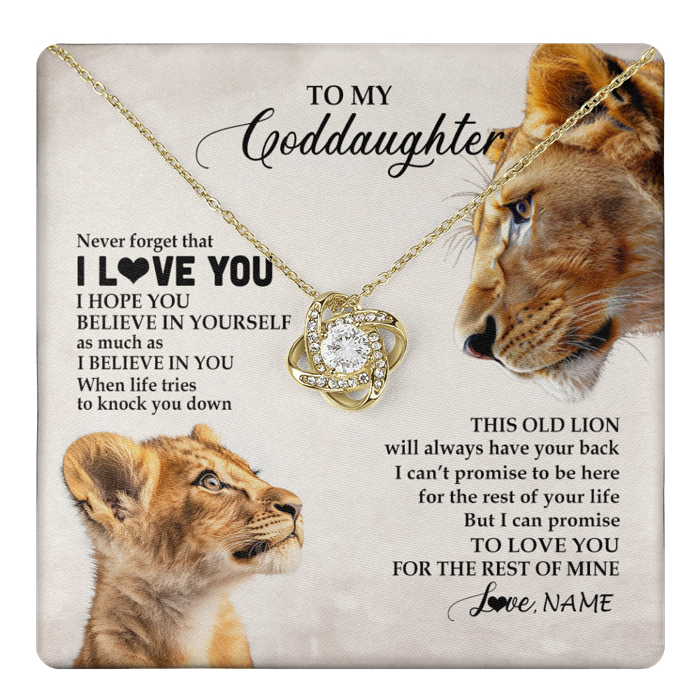 Love Knot Necklace 18K Yellow Gold Finish | 1 | Personalized To My Niece Necklace From Aunt Auntie Never Forget I Love You Lion Niece Birthday Graduation Christmas Customized Message Card | teecentury