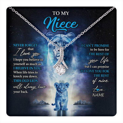 Alluring Beauty Necklace 14K White Gold Finish | 1 | Personalized To My Niece Necklace From Aunt Auntie Never Forget I Love You Lion Niece Jewelry Birthday Graduation Christmas Customized Message Card | teecentury