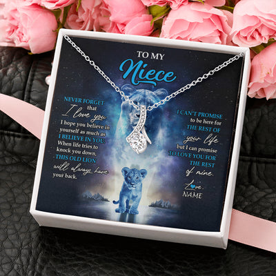 Alluring Beauty Necklace 14K White Gold Finish | 2 | Personalized To My Niece Necklace From Aunt Auntie Never Forget I Love You Lion Niece Jewelry Birthday Graduation Christmas Customized Message Card | teecentury