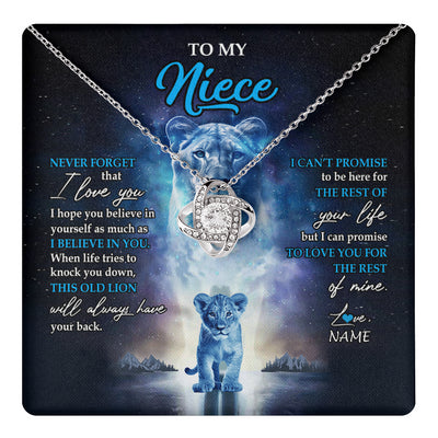 Love Knot Necklace 14K White Gold Finish | 1 | Personalized To My Niece Necklace From Aunt Auntie Never Forget I Love You Lion Niece Jewelry Birthday Graduation Christmas Customized Message Card | teecentury