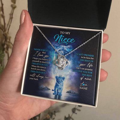 Love Knot Necklace 14K White Gold Finish | 2 | Personalized To My Niece Necklace From Aunt Auntie Never Forget I Love You Lion Niece Jewelry Birthday Graduation Christmas Customized Message Card | teecentury