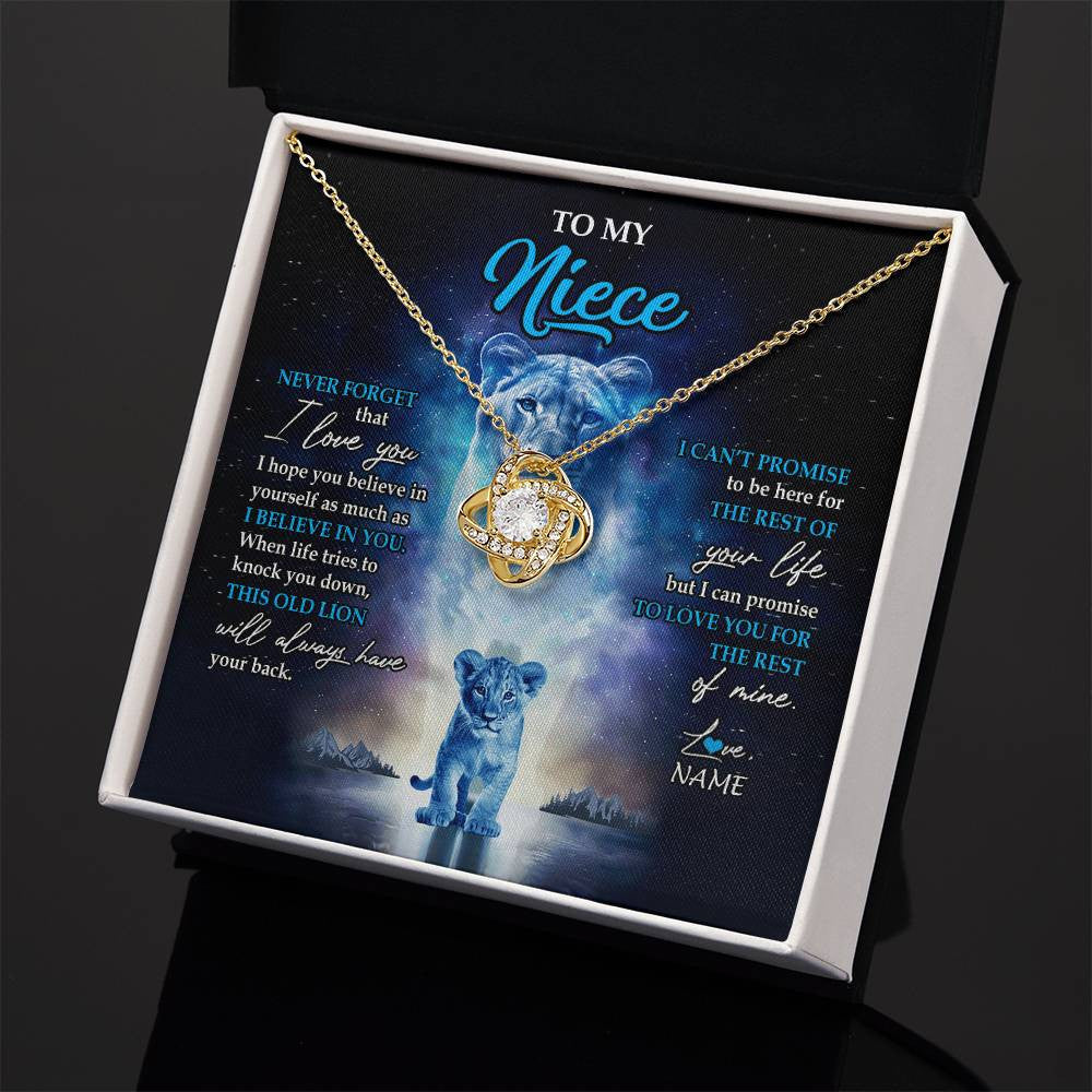 Love Knot Necklace 18K Yellow Gold Finish | 2 | Personalized To My Niece Necklace From Aunt Auntie Never Forget I Love You Lion Niece Jewelry Birthday Graduation Christmas Customized Message Card | teecentury