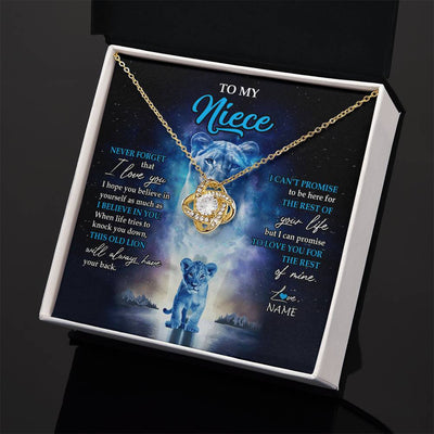 Love Knot Necklace 18K Yellow Gold Finish | 2 | Personalized To My Niece Necklace From Aunt Auntie Never Forget I Love You Lion Niece Jewelry Birthday Graduation Christmas Customized Message Card | teecentury