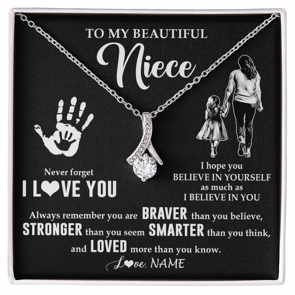Alluring Beauty Necklace 14K White Gold Finish | 1 | Personalized To My Niece Necklace From Aunt Auntie Never Forget I Love You Niece Birthday Gifts Christmas New Year Graduation Customized Gift Box Message Card | teecentury