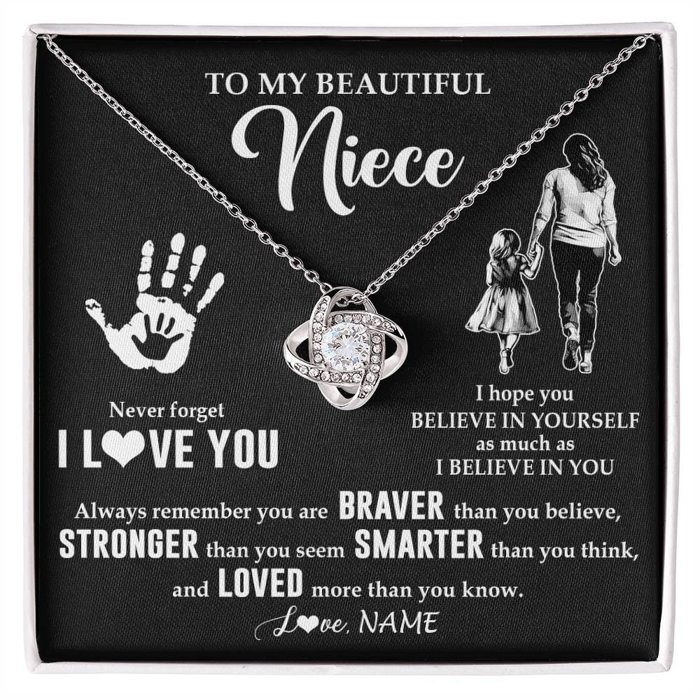 Love Knot Necklace 14K White Gold Finish | 1 | Personalized To My Niece Necklace From Aunt Auntie Never Forget I Love You Niece Birthday Gifts Christmas New Year Graduation Customized Gift Box Message Card | teecentury