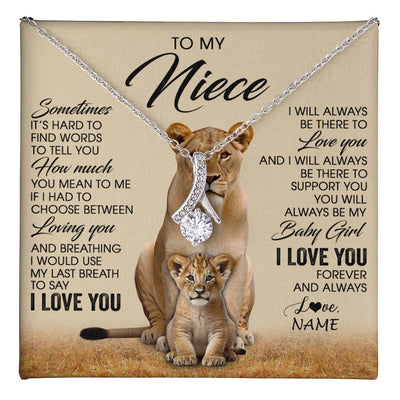 Alluring Beauty Necklace 14K White Gold Finish | 1 | Personalized To My Niece Necklace From Aunt Auntie Sometimes It's Hard Lion Niece Gift Birthday Jewelry Graduation Christmas Customized Gift Box Message Card | teecentury