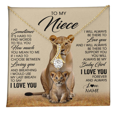 Alluring Beauty Necklace 18K Yellow Gold Finish | 1 | Personalized To My Niece Necklace From Aunt Auntie Sometimes It's Hard Lion Niece Gift Birthday Jewelry Graduation Christmas Customized Gift Box Message Card | teecentury