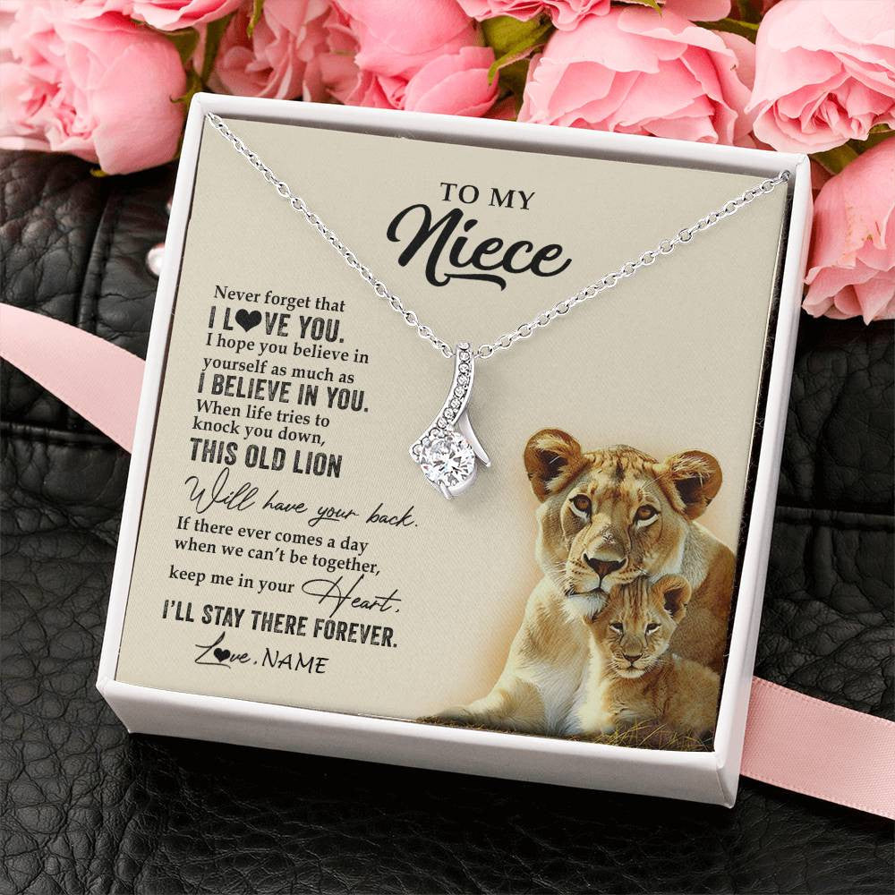 Alluring Beauty Necklace 14K White Gold Finish | 2 | Personalized To My Niece Necklace From Aunt Auntie This Old Lion Never Forget I Love You Niece Jewelry Birthday Christmas Customized Gift Box Message Card | teecentury