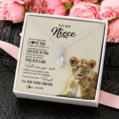 Alluring Beauty Necklace 14K White Gold Finish | 2 | Personalized To My Niece Necklace From Aunt Auntie This Old Lion Never Forget I Love You Niece Jewelry Birthday Christmas Customized Gift Box Message Card | teecentury