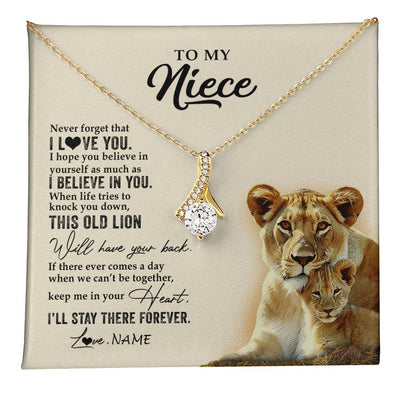 Alluring Beauty Necklace 18K Yellow Gold Finish | 1 | Personalized To My Niece Necklace From Aunt Auntie This Old Lion Never Forget I Love You Niece Jewelry Birthday Christmas Customized Gift Box Message Card | teecentury