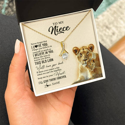 Alluring Beauty Necklace 18K Yellow Gold Finish | 2 | Personalized To My Niece Necklace From Aunt Auntie This Old Lion Never Forget I Love You Niece Jewelry Birthday Christmas Customized Gift Box Message Card | teecentury