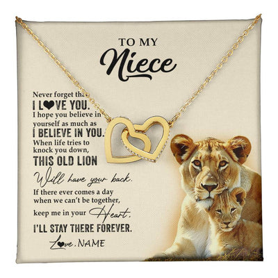 Interlocking Hearts Necklace 18K Yellow Gold Finish | 1 | Personalized To My Niece Necklace From Aunt Auntie This Old Lion Never Forget I Love You Niece Jewelry Birthday Christmas Customized Gift Box Message Card | teecentury