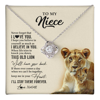 Love Knot Necklace 14K White Gold Finish | 1 | Personalized To My Niece Necklace From Aunt Auntie This Old Lion Never Forget I Love You Niece Jewelry Birthday Christmas Customized Gift Box Message Card | teecentury