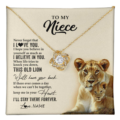Love Knot Necklace 18K Yellow Gold Finish | 1 | Personalized To My Niece Necklace From Aunt Auntie This Old Lion Never Forget I Love You Niece Jewelry Birthday Christmas Customized Gift Box Message Card | teecentury