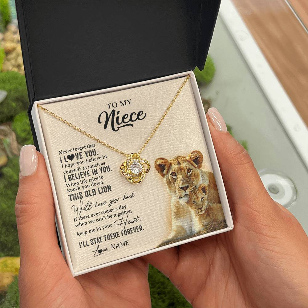 Love Knot Necklace 18K Yellow Gold Finish | 2 | Personalized To My Niece Necklace From Aunt Auntie This Old Lion Never Forget I Love You Niece Jewelry Birthday Christmas Customized Gift Box Message Card | teecentury