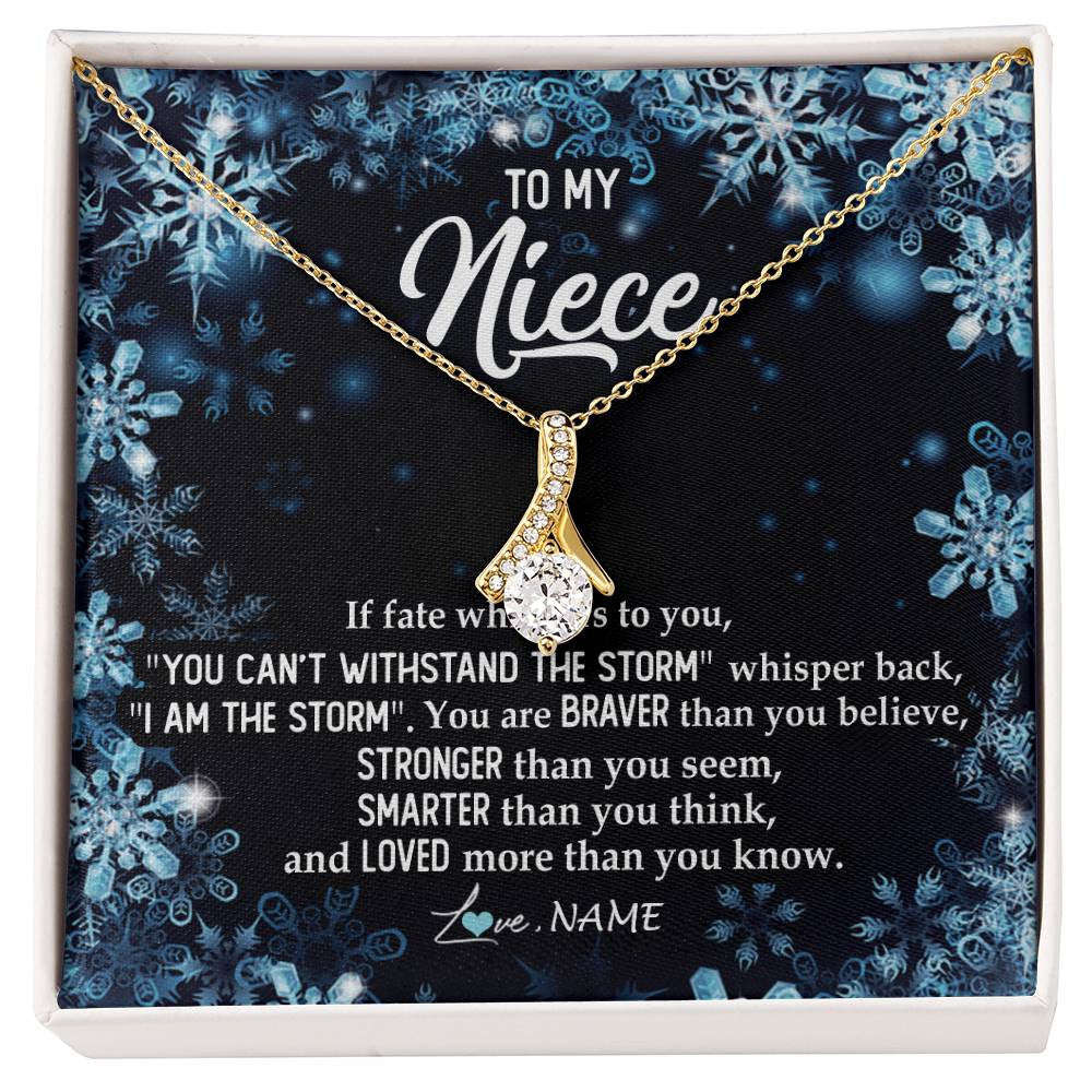Alluring Beauty Necklace 18K Yellow Gold Finish | Personalized To My Niece Necklace From Aunt Auntie Uncle Auntie Whisper Back I Am The Storm Niece Pendant Jewelry Birthday Christmas Customized Message Card | teecentury