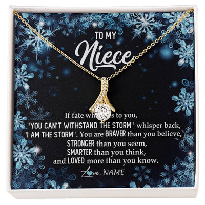 Alluring Beauty Necklace 18K Yellow Gold Finish | Personalized To My Niece Necklace From Aunt Auntie Uncle Auntie Whisper Back I Am The Storm Niece Pendant Jewelry Birthday Christmas Customized Message Card | teecentury