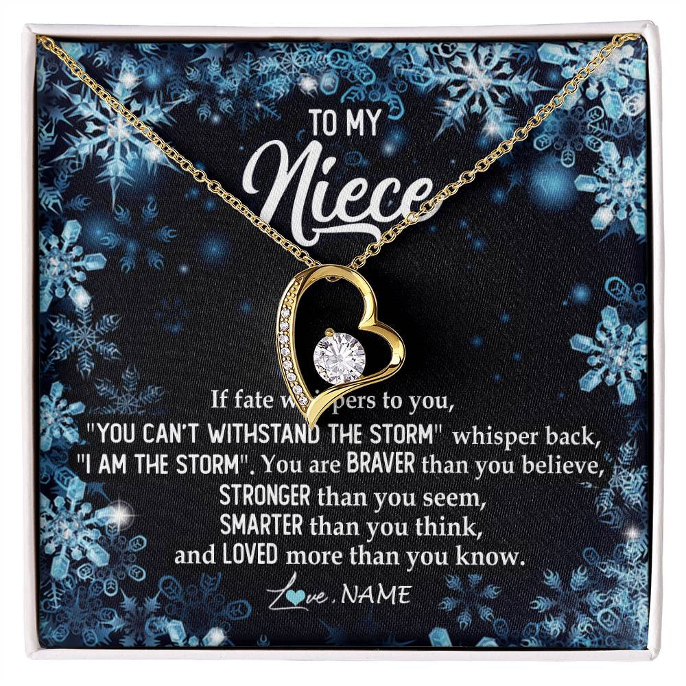 Forever Love Necklace 18K Yellow Gold Finish | Personalized To My Niece Necklace From Aunt Auntie Uncle Auntie Whisper Back I Am The Storm Niece Pendant Jewelry Birthday Christmas Customized Message Card | teecentury