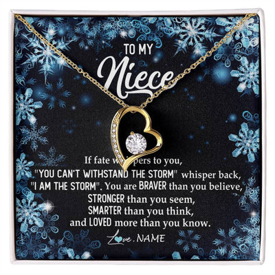 Forever Love Necklace 18K Yellow Gold Finish | Personalized To My Niece Necklace From Aunt Auntie Uncle Auntie Whisper Back I Am The Storm Niece Pendant Jewelry Birthday Christmas Customized Message Card | teecentury