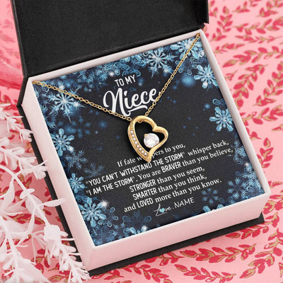 Forever Love Necklace 18K Yellow Gold Finish | Personalized To My Niece Necklace From Aunt Auntie Uncle Auntie Whisper Back I Am The Storm Niece Pendant Jewelry Birthday Christmas Customized Message Card | teecentury