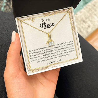 Alluring Beauty Necklace 18K Yellow Gold Finish | Personalized To My Niece Necklace From Aunt Auntie Uncle Braver Stronger Smarter Loved Niece Jewelry Birthday Christmas Customized Gift Box Message Card | teecentury