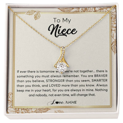 Alluring Beauty Necklace 18K Yellow Gold Finish | Personalized To My Niece Necklace From Aunt Auntie Uncle Braver Stronger Smarter Loved Niece Jewelry Birthday Christmas Customized Gift Box Message Card | teecentury