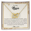 Interlocking Hearts Necklace 18K Yellow Gold Finish | Personalized To My Niece Necklace From Aunt Auntie Uncle Braver Stronger Smarter Loved Niece Jewelry Birthday Christmas Customized Gift Box Message Card | teecentury