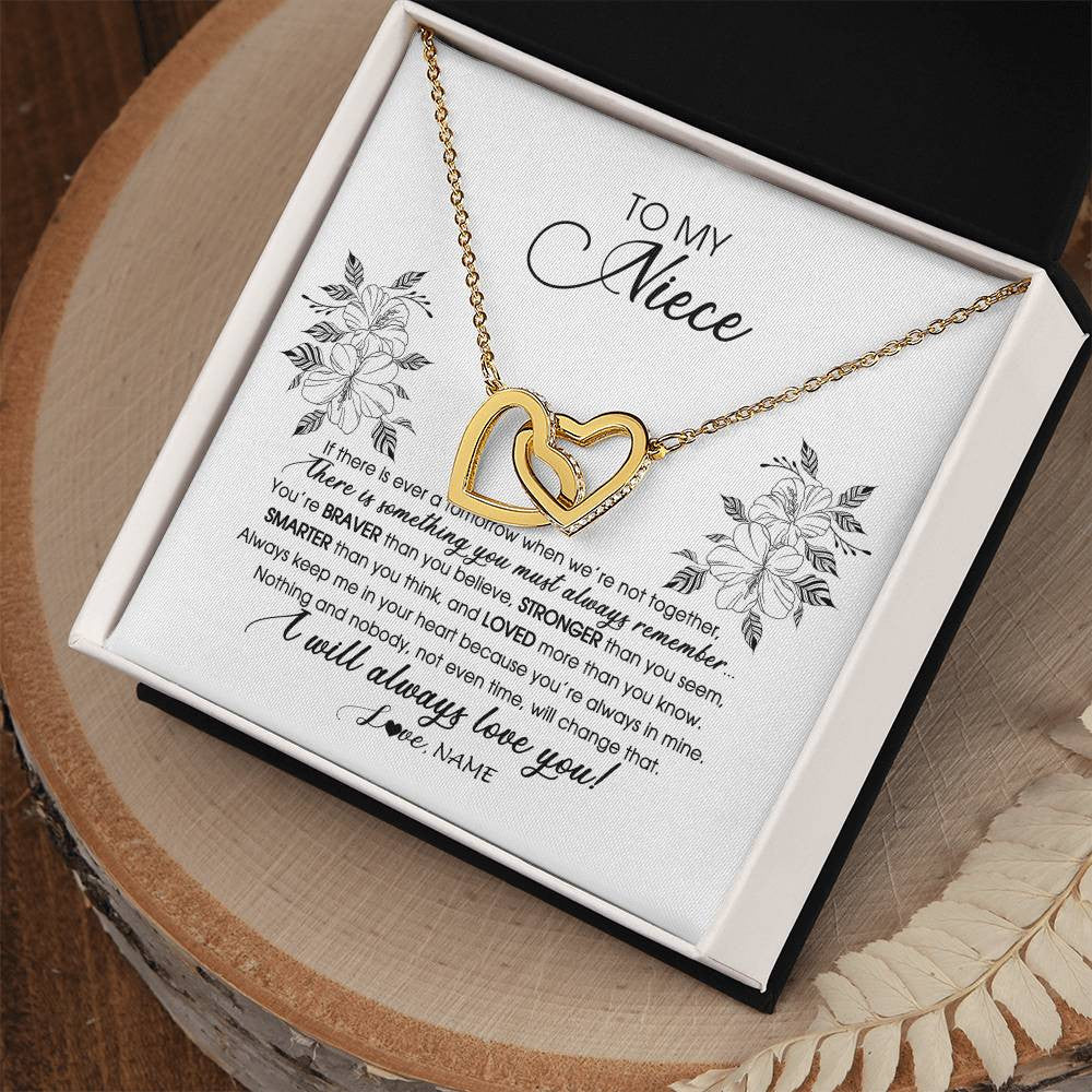 Interlocking Hearts Necklace 18K Yellow Gold Finish | Personalized To My Niece Necklace From Aunt Auntie Uncle Not Even Time Floral Niece Birthday Graduation Christmas Customized Message Card | teecentury