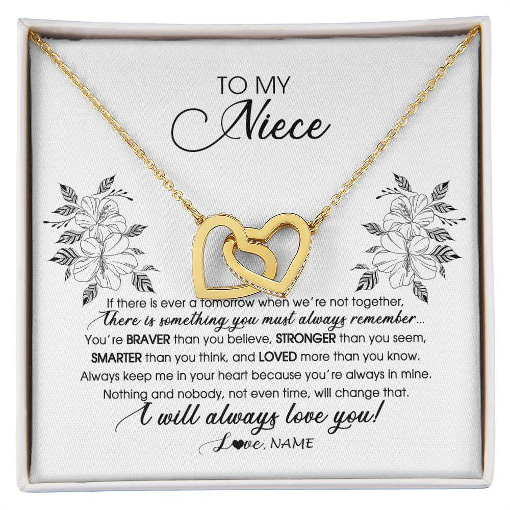 Interlocking Hearts Necklace 18K Yellow Gold Finish | Personalized To My Niece Necklace From Aunt Auntie Uncle Not Even Time Floral Niece Birthday Graduation Christmas Customized Message Card | teecentury