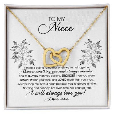 Interlocking Hearts Necklace 18K Yellow Gold Finish | Personalized To My Niece Necklace From Aunt Auntie Uncle Not Even Time Floral Niece Birthday Graduation Christmas Customized Message Card | teecentury