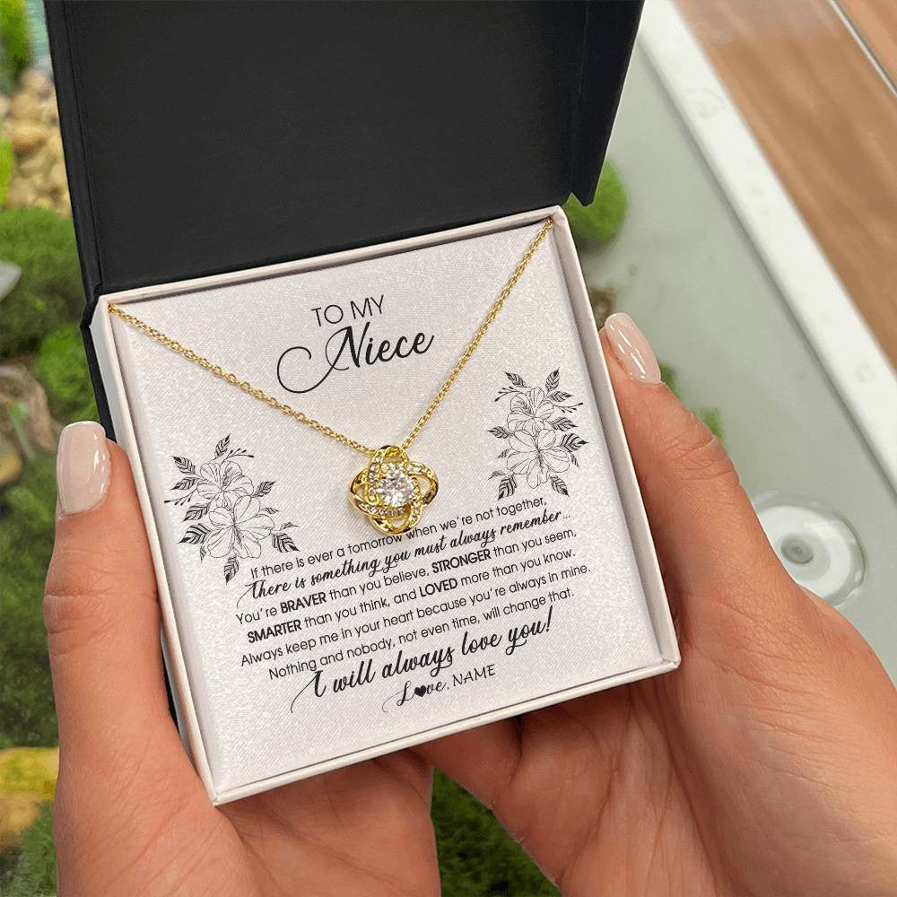 Love Knot Necklace 18K Yellow Gold Finish | Personalized To My Niece Necklace From Aunt Auntie Uncle Not Even Time Floral Niece Birthday Graduation Christmas Customized Message Card | teecentury