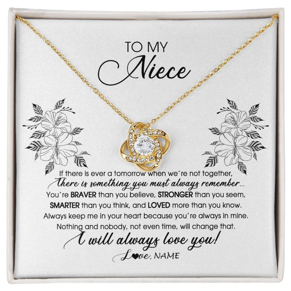 Love Knot Necklace 18K Yellow Gold Finish | Personalized To My Niece Necklace From Aunt Auntie Uncle Not Even Time Floral Niece Birthday Graduation Christmas Customized Message Card | teecentury