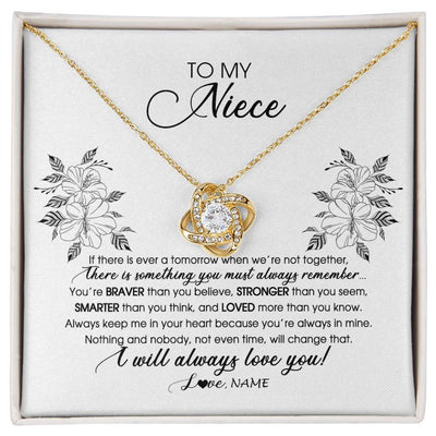 Love Knot Necklace 18K Yellow Gold Finish | Personalized To My Niece Necklace From Aunt Auntie Uncle Not Even Time Floral Niece Birthday Graduation Christmas Customized Message Card | teecentury