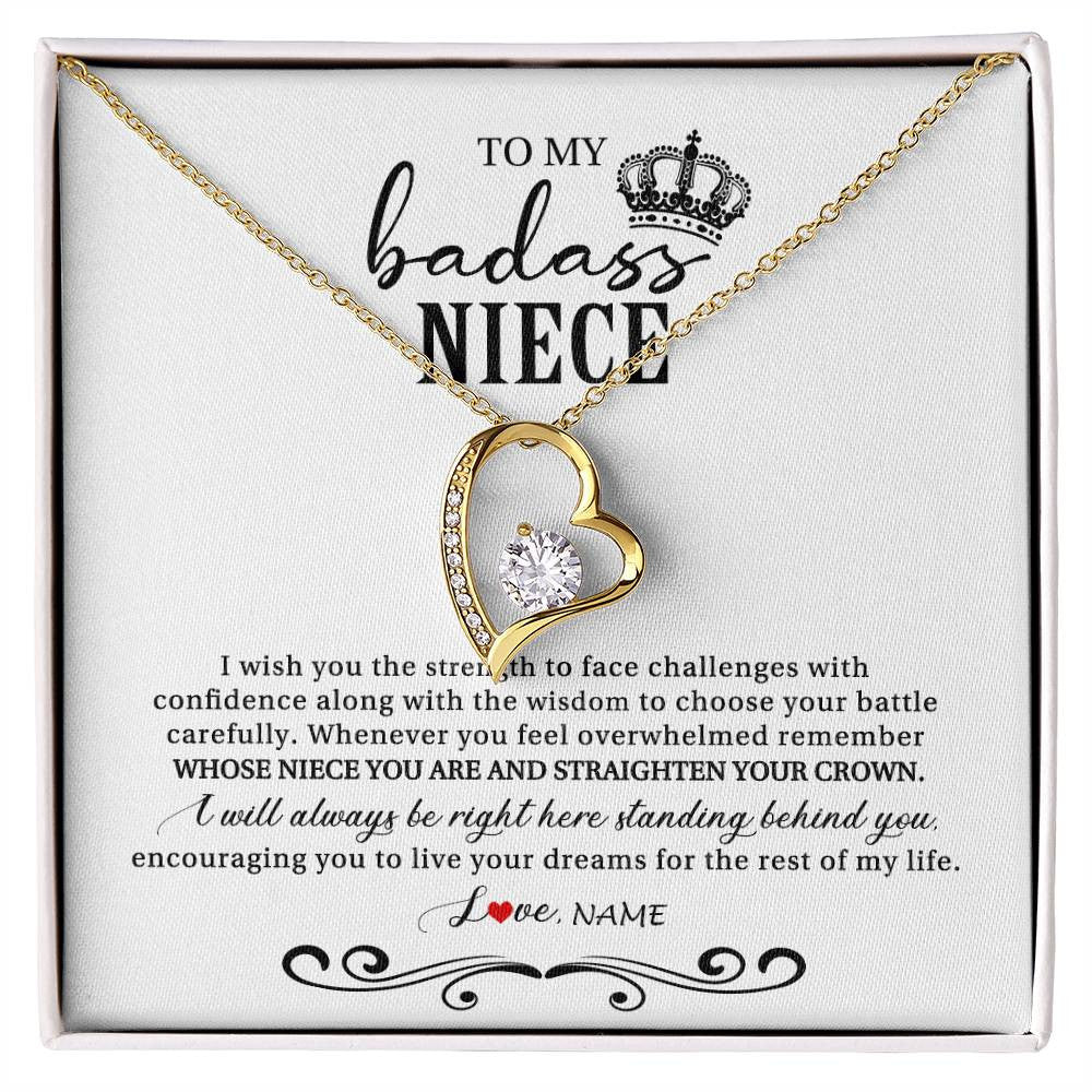 Forever Love Necklace 18K Yellow Gold Finish | Personalized To My Niece Necklace From Aunt Auntie Uncle Wish You The Strength Niece Birthday Christmas Graduation Jewelry Customized Gift Box Message Card | teecentury