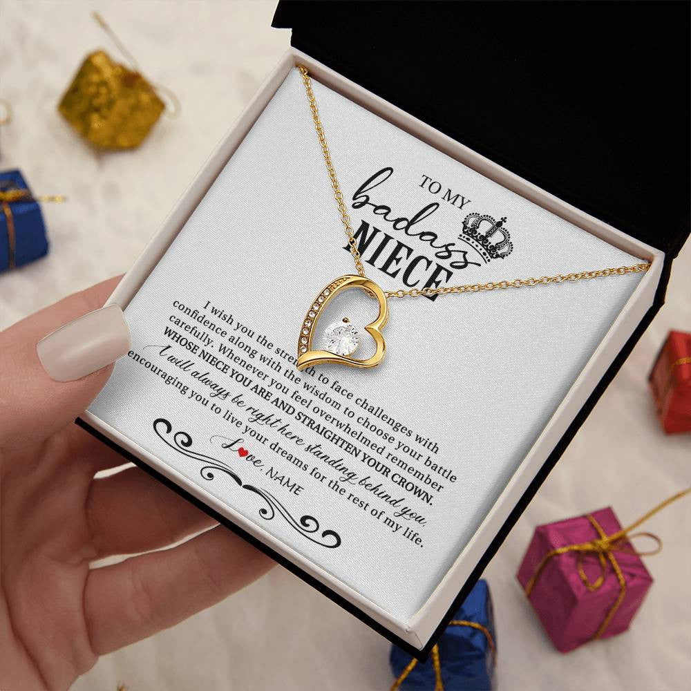 Forever Love Necklace 18K Yellow Gold Finish | Personalized To My Niece Necklace From Aunt Auntie Uncle Wish You The Strength Niece Birthday Christmas Graduation Jewelry Customized Gift Box Message Card | teecentury