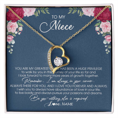 Forever Love Necklace 18K Yellow Gold Finish | Personalized To My Niece Necklace From Aunt Auntie Uncle You Are My Greatest Gift Niece Birthday Christmas Customized Jewelry Gift Box Message Card | teecentury