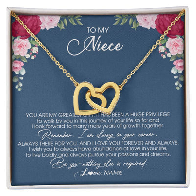 Interlocking Hearts Necklace 18K Yellow Gold Finish | Personalized To My Niece Necklace From Aunt Auntie Uncle You Are My Greatest Gift Niece Birthday Christmas Customized Jewelry Gift Box Message Card | teecentury