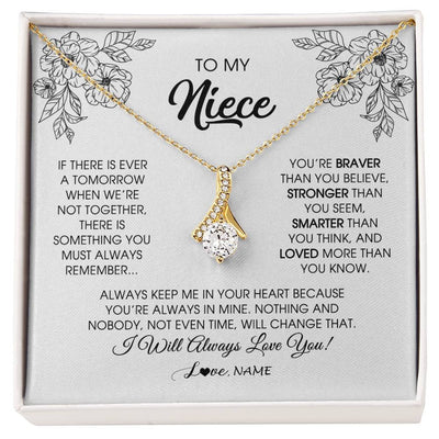 Alluring Beauty Necklace 18K Yellow Gold Finish | Personalized To My Niece Necklace From Aunt Auntie Uncle You're Braver Stronger Smarter Niece Birthday Christmas Customized Jewelry Gift Box Message Card | teecentury