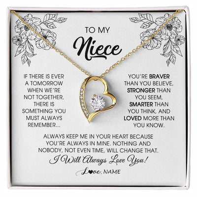 Forever Love Necklace 18K Yellow Gold Finish | Personalized To My Niece Necklace From Aunt Auntie Uncle You're Braver Stronger Smarter Niece Birthday Christmas Customized Jewelry Gift Box Message Card | teecentury